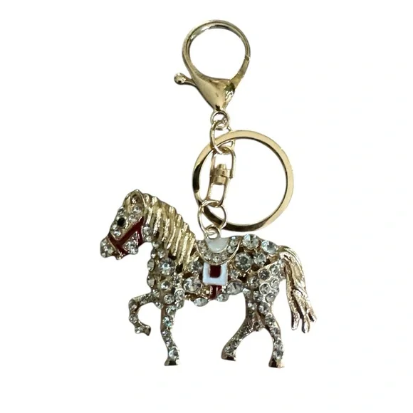 Rhinestone Horse Keychain | Sparkly Gold Bag Charm | Equestrian Accessory - Picture 3 of 3